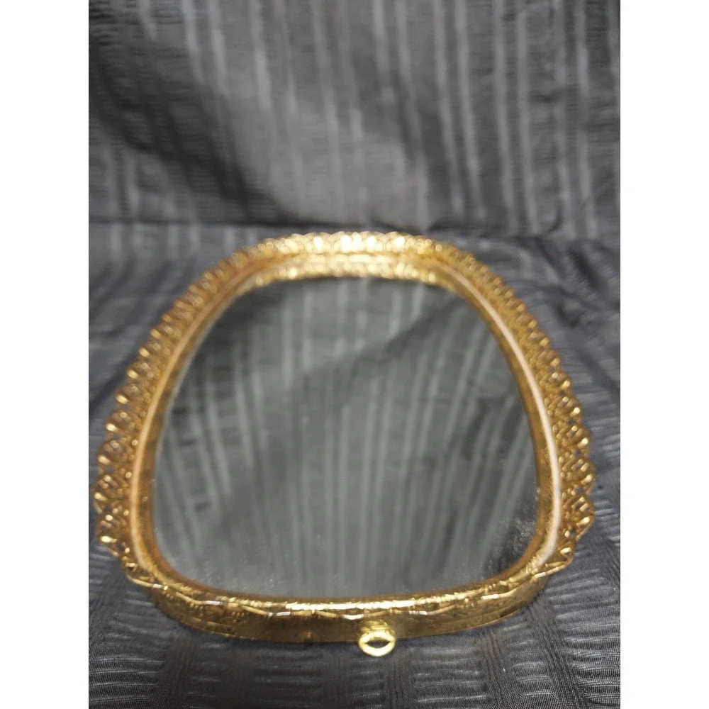Vanity Tray with Mirror Vintage Gold Metal Around Outside 12